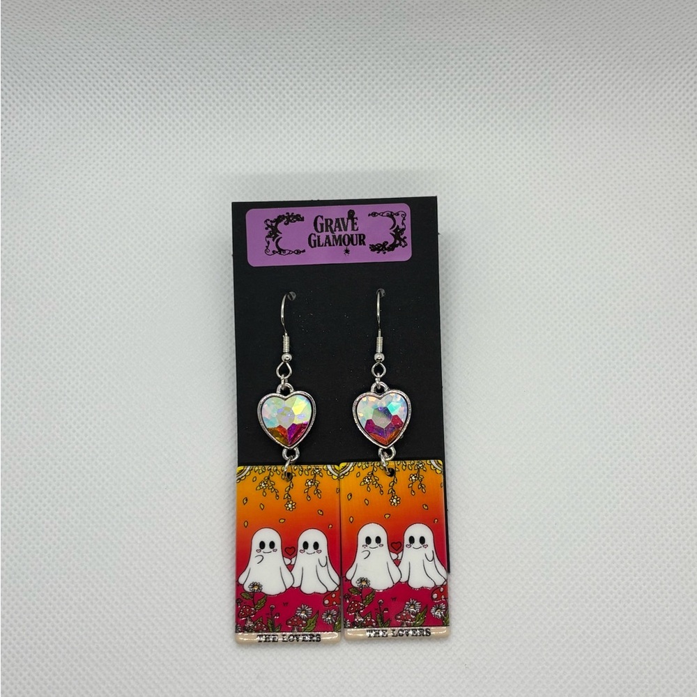 Handmade Ghost Tarot “The Lovers” Earrings 👻💖